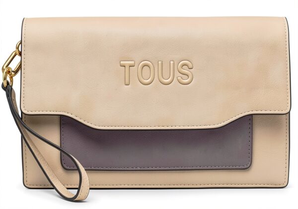 TOUS Clutch Damen Saffianleder Beige Grau Elegant-0