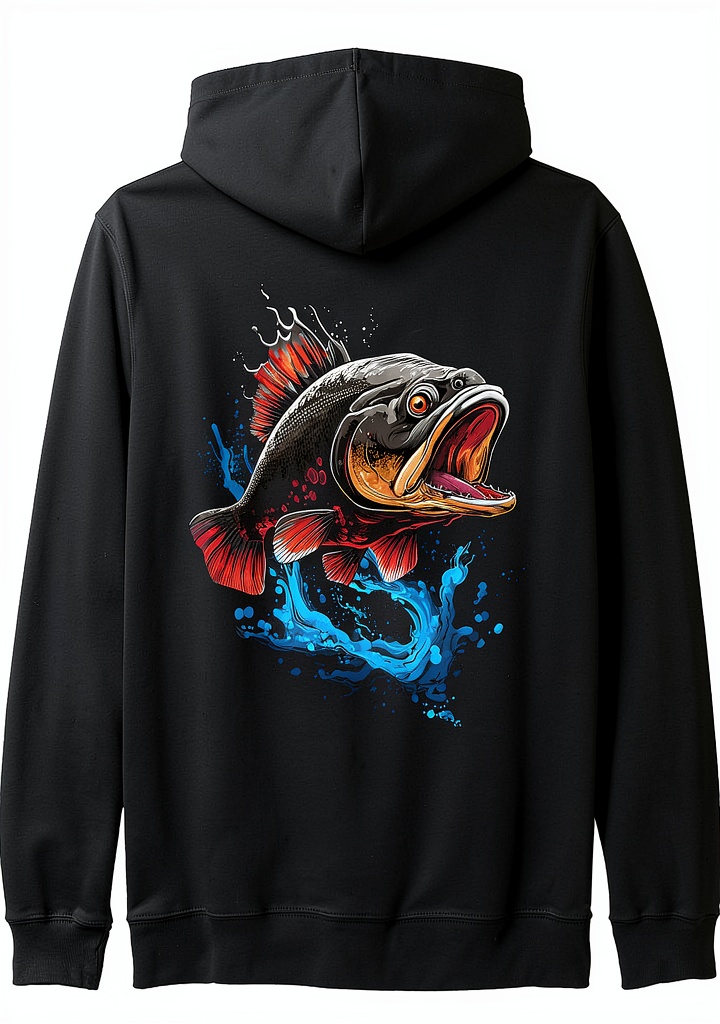 Barsch Kapuzenpullover von vorne mit detailiertem Fischdesign