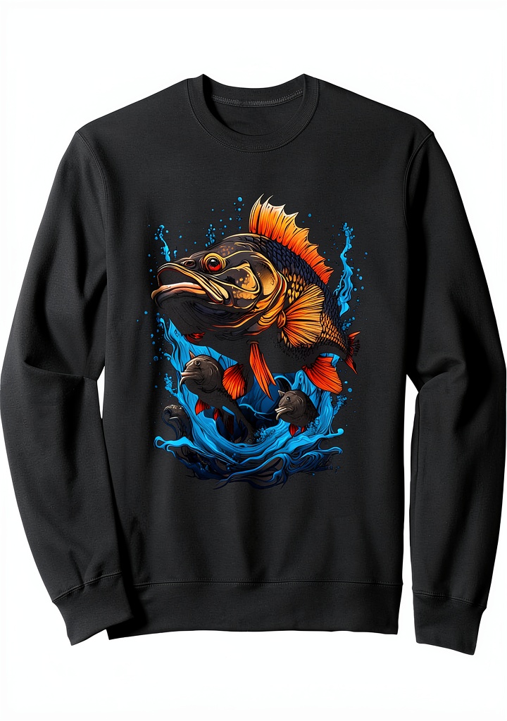 Barsch Angler Sweatshirt im Freien getragen