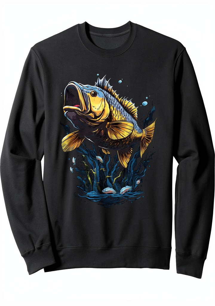 Barsch Angler Sweatshirt mit detailreichem Design auf einem Angler am See