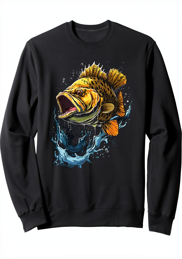 Barsch Angler Sweatshirt mit Design auf einer Anglerausrüstung