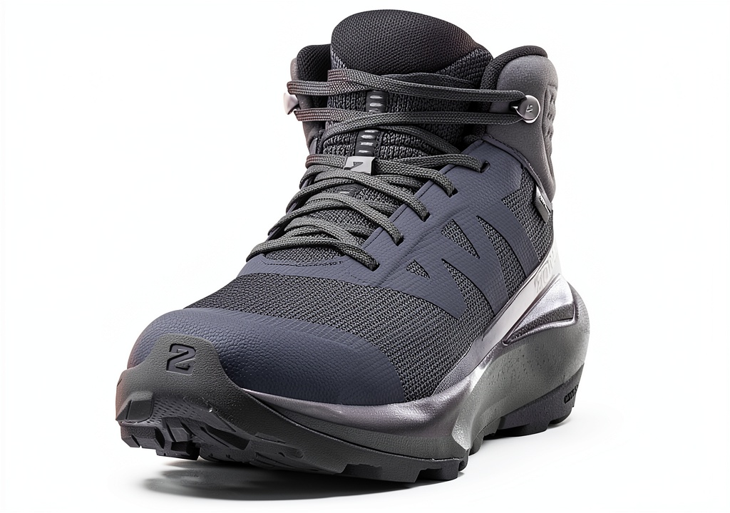 Installing Salomon Damen Wanderschuhe Asphalt Black Naturgummi on a wooden desk