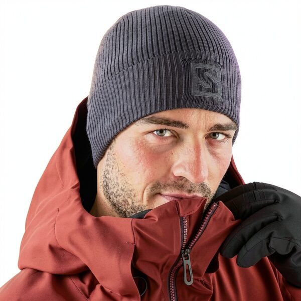 Salomon Logo Kappe Unisex Strickmütze leicht wärmend Navy Peony-3